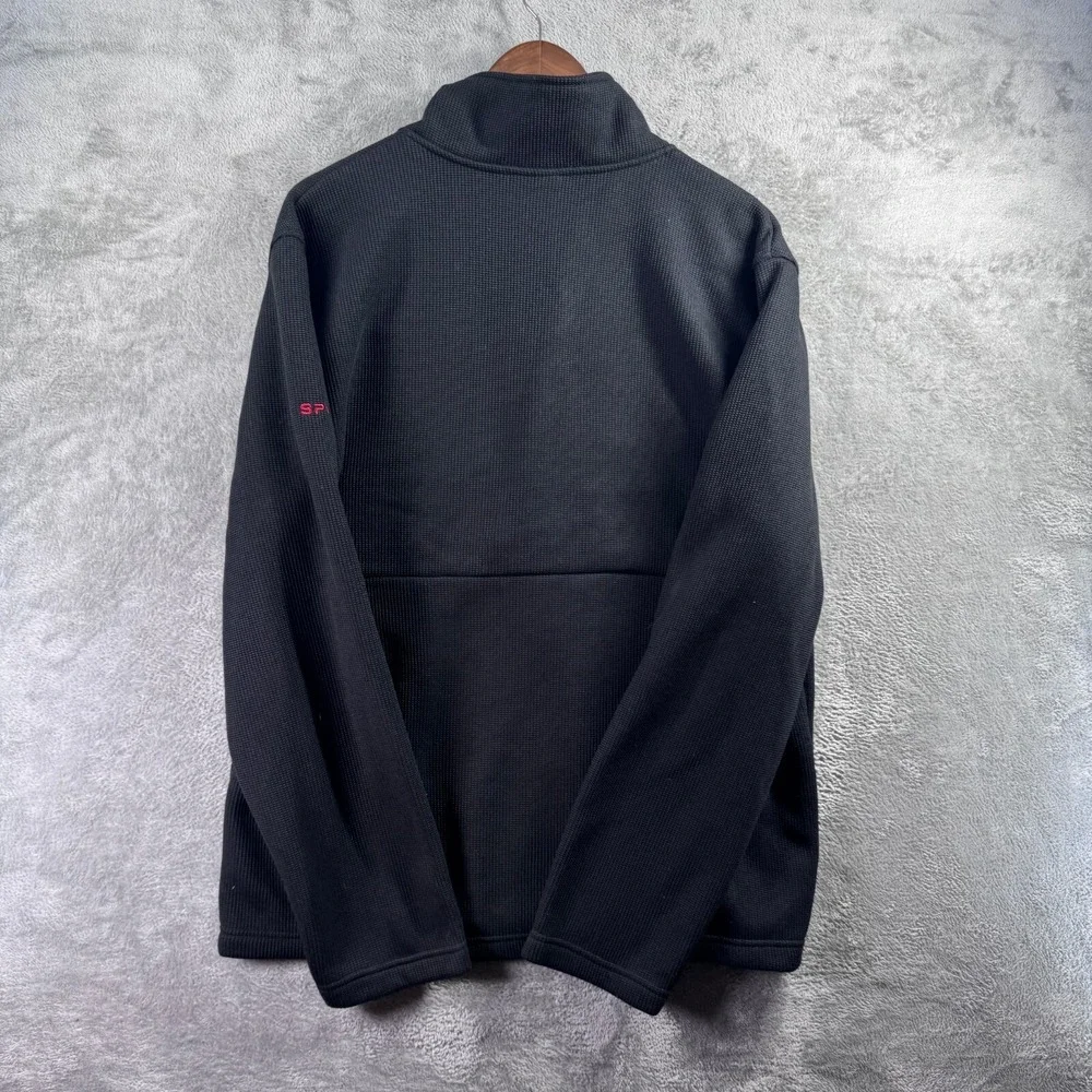 Spyder Core Mens Large 1/4 Zip Pullover Jacket Black Knit Sweater Fleece Lining